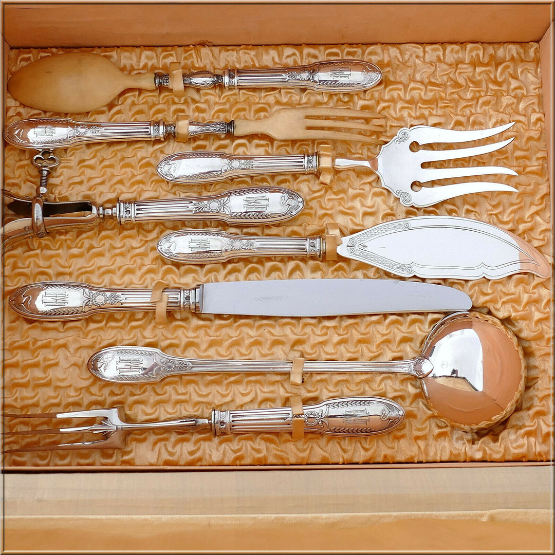 Puiforcat French Sterling Silver Flatware Set 92 Pc, Empire, Swan, Box