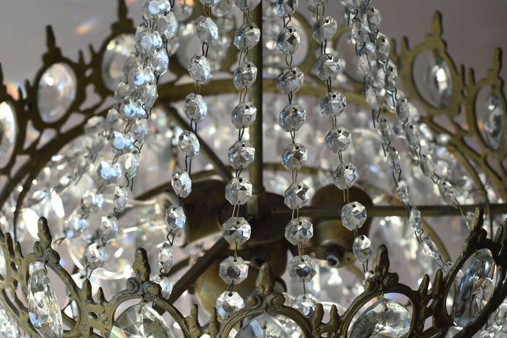 Antique Vintage Lighting, Crystal Chandelier, Shabby Chic French Lamp Pendant