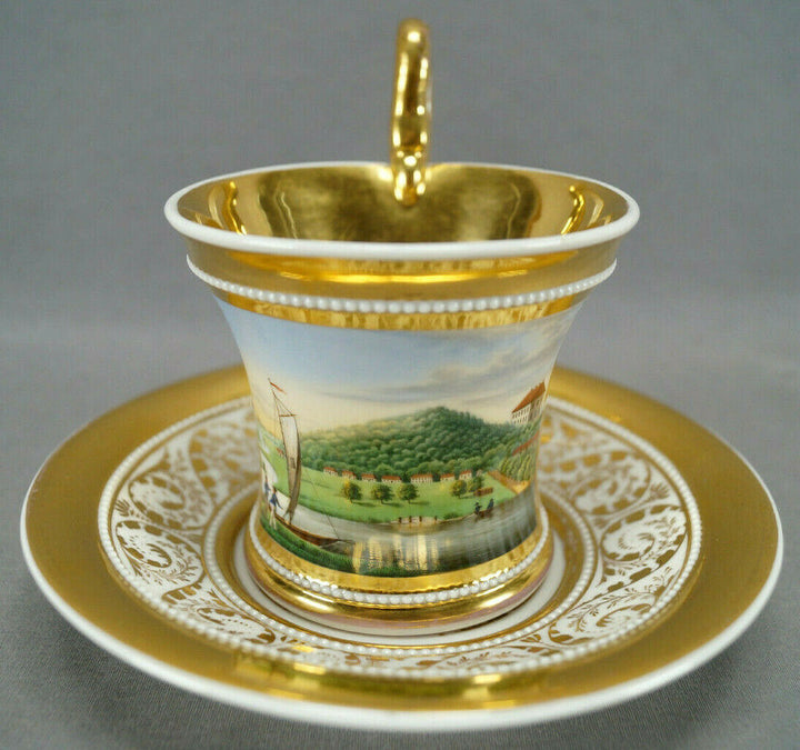 KPM Berlin Hand Painted Fuchshofen Scene & Gold Empire Form Cup C. 1820-1830s