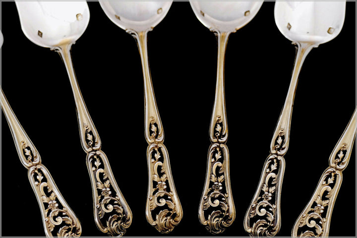 Cardeilhac French Sterling Silver 18K Gold Hors D'oeuvre Dessert Set 6 Pc, Box