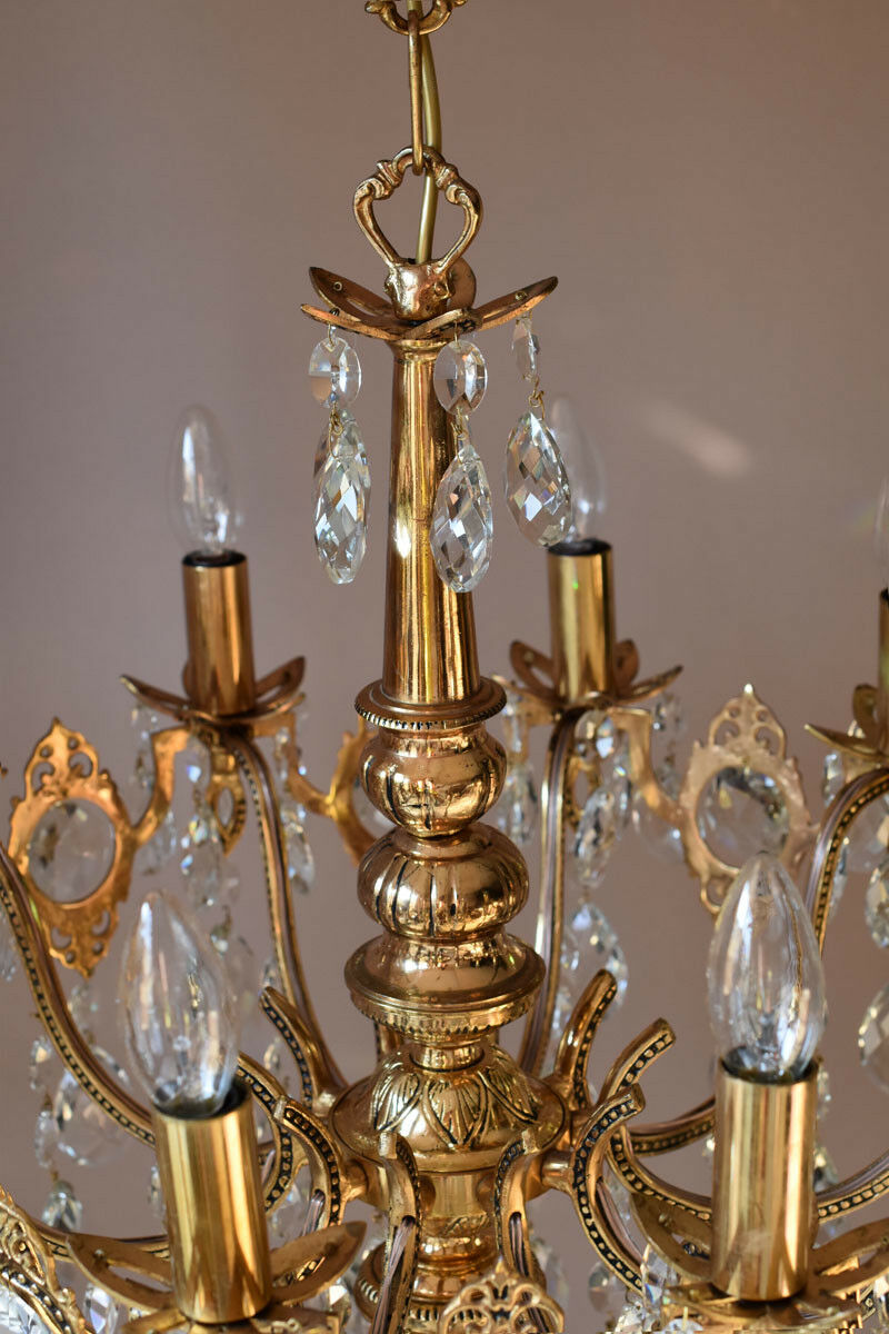 Brass Vintage Crystal Chandelier Antique Lighting Home Lights Lamp 10 arm French