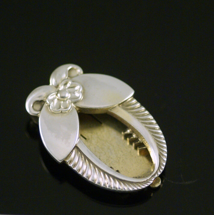 Georg Jensen. Sterling Silver Cactus Brooch Clip, partly gilded #227. 1933-44