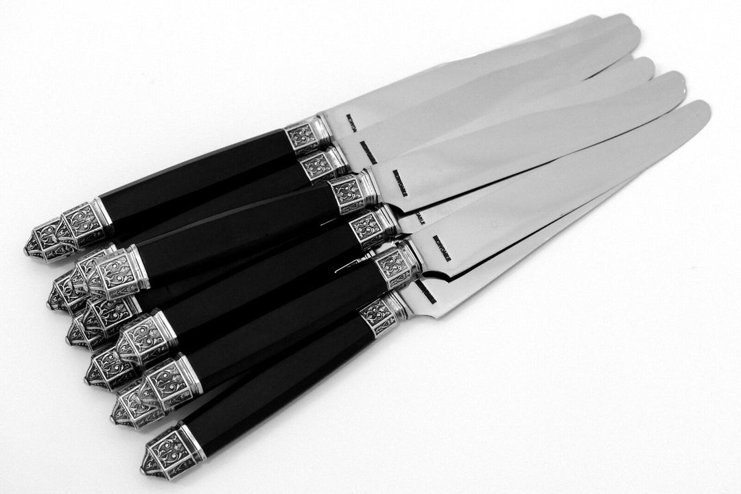 Antique French Silver & Ebony Dinner Knife Set 12 pc Renaissance