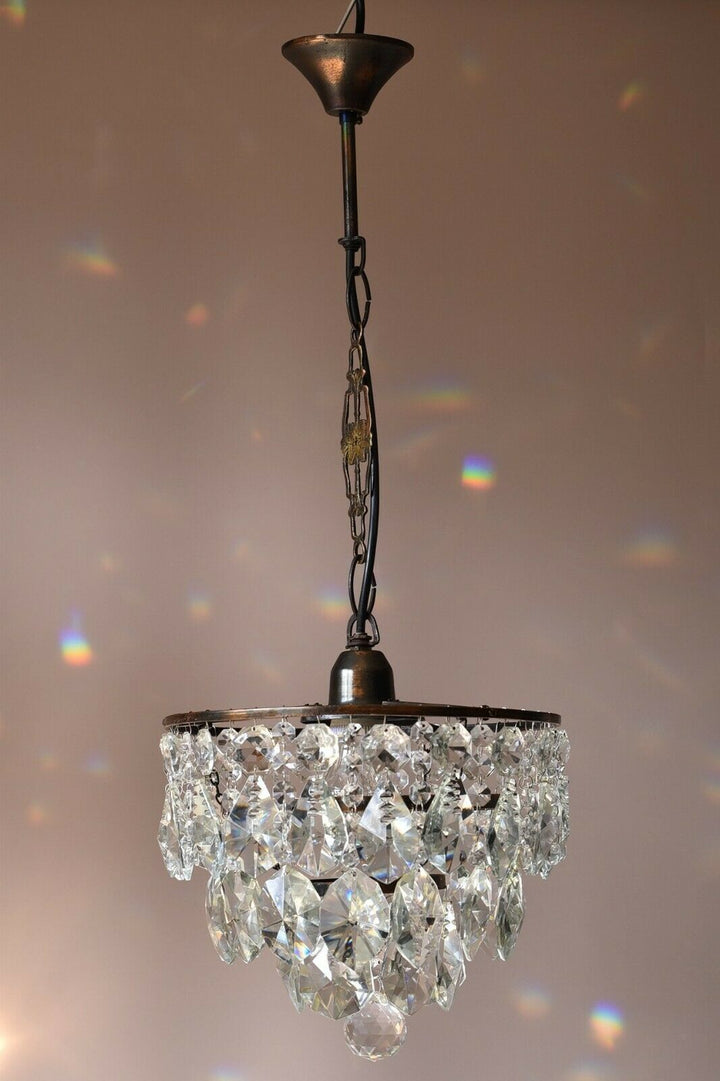 Mini Vintage Crystal Chandelier in Antique French Style Lighting Pendant Lamp