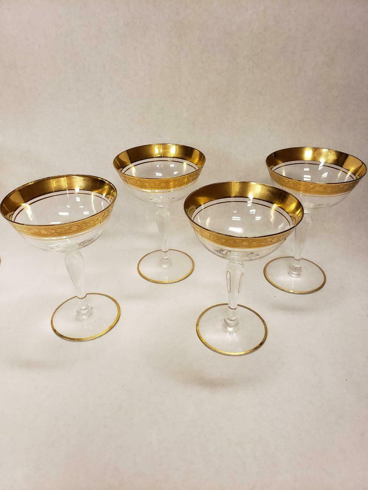 Set of 7 Vintage Champagne Tall Sherbert Glastonbury Lotus Minton Crystal Glass