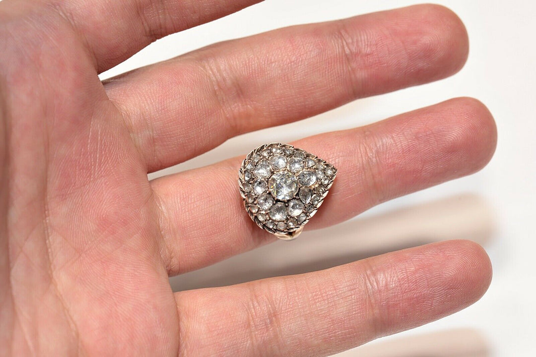 アンティーク 8K ナチュラルローズカットダイヤモンドのハートスタイルリング