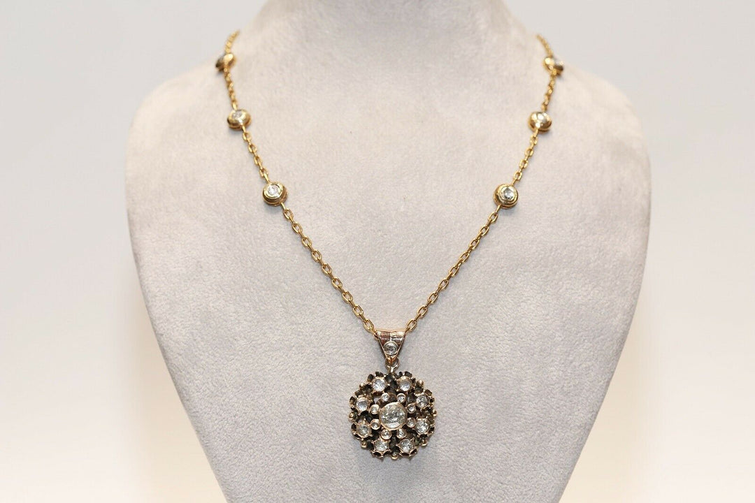 アンティーク オスマン朝 14K ゴールド 天然ローズカット ダイヤモンド装飾ネックレス