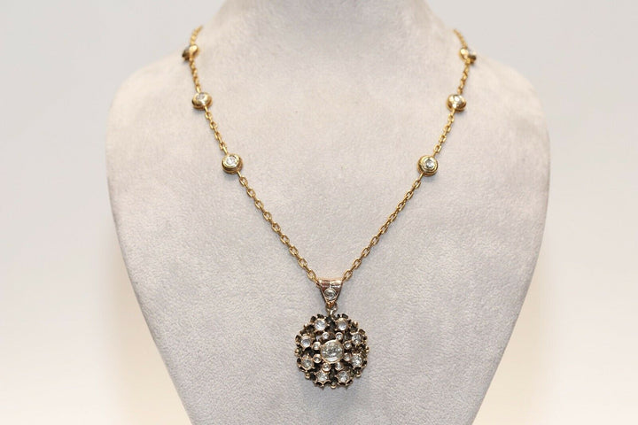 アンティーク オスマン朝 14K ゴールド 天然ローズカット ダイヤモンド装飾ネックレス