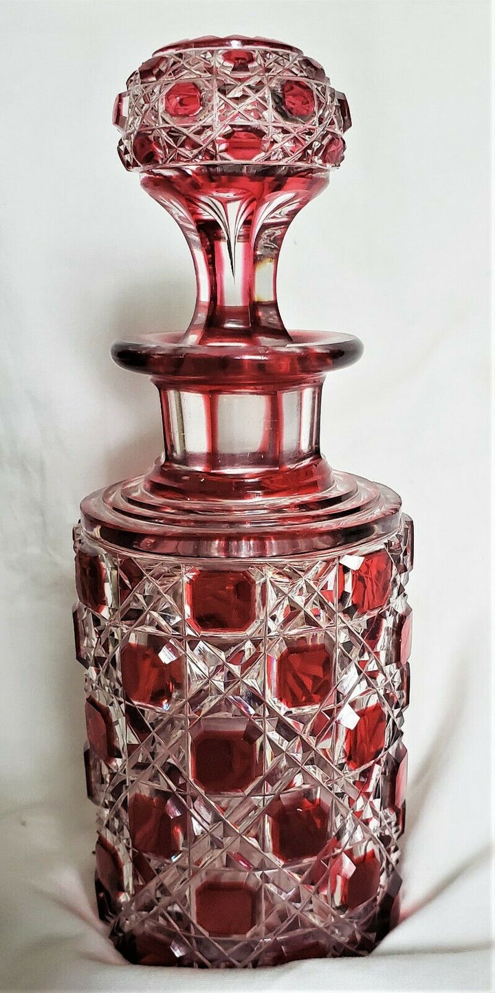 Antique Baccarat Red Cut to Clear Large Crystal Perfume Bottle w/Stopper