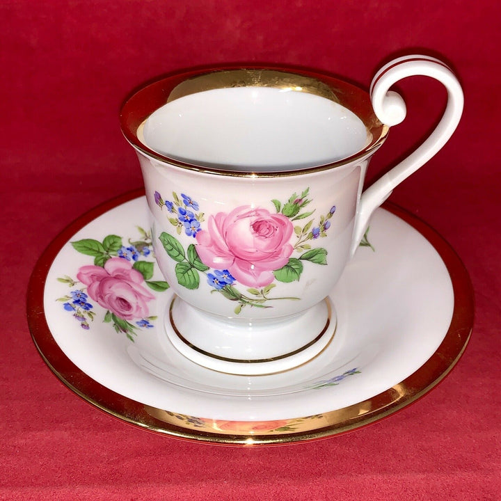 マイセン(Meissen)　カップ＆ソーサー　ピンクローズ・勿忘草　金縁　1級品