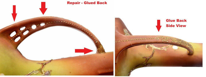 Japanese Nippon Porcelain Coralene Bead Handle Vase Plum Blossom Mk - AS IS