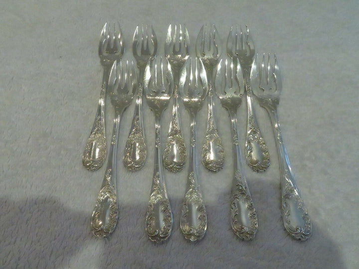 1900 french silver (minerve 950) 10 fish forks E Puiforcat french rococo st