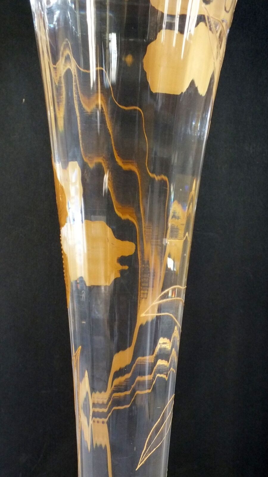 Grand Vase Art Nouveau Cornet Emaille Or Baccarat