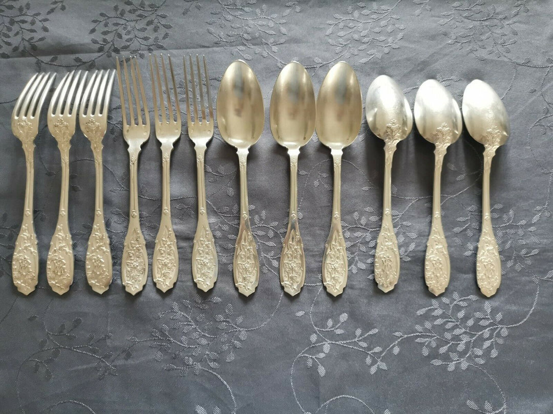 ARGENT MASSIF PUIFORCAT MODERNE FEUILLAGE 6 GRANDS COUVERTS DE TABLE L2