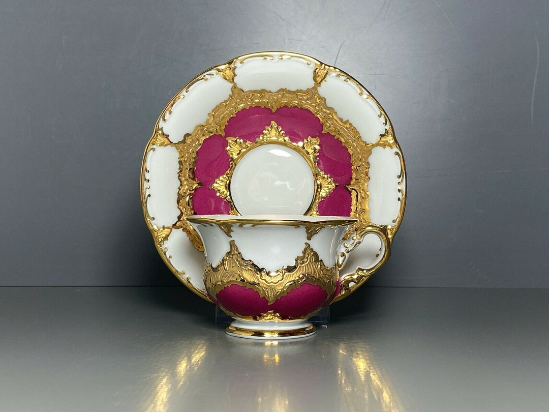 MEISSEN MOKKA GEDECK 2-TLG TASSE UT B-FORM WEINROT ROT BORDEAUX VIEL GOLD Nr.4