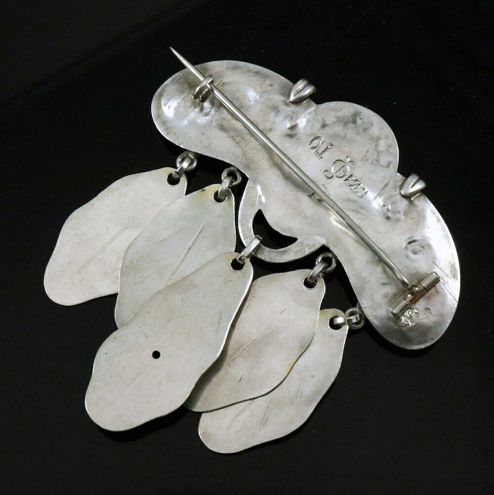 Georg Jensen. 826S Silver Brooch with Malachite #14 - 1904-1908 Hallmarks