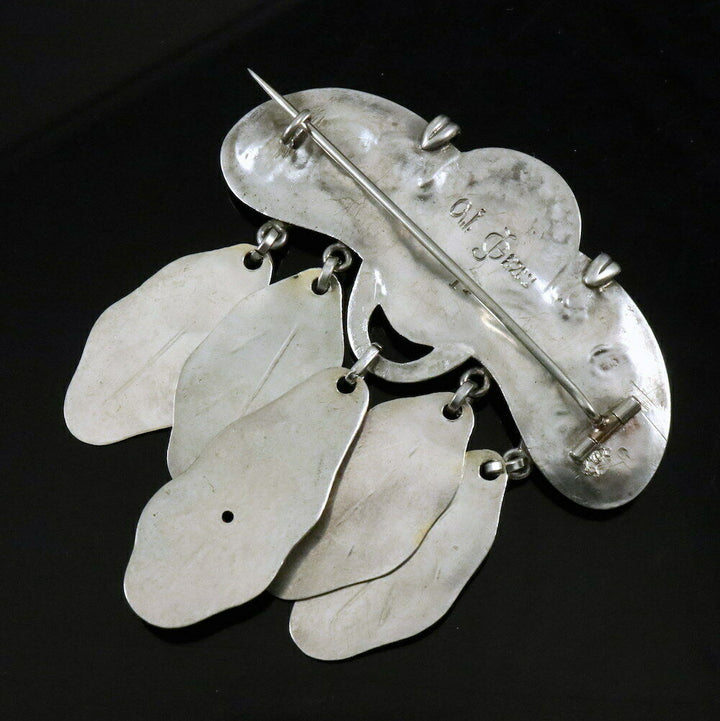 Georg Jensen. 826S Silver Brooch with Malachite #14 - 1904-1908 Hallmarks