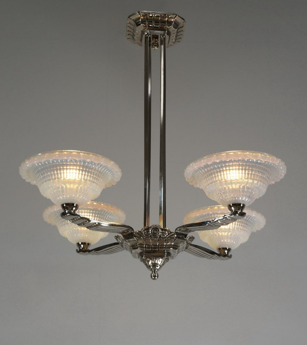 LAVAL & GAUTHIER Ezan EJG : FRENCH OPALESCENT ART DECO CHANDELIER .... 1930 1935