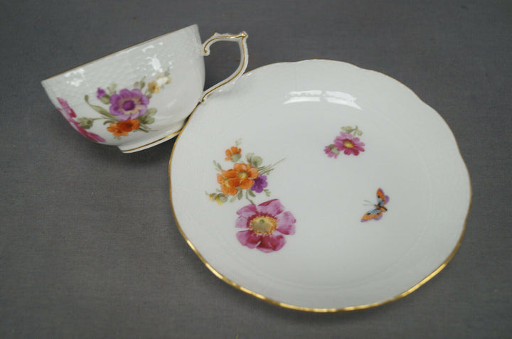 KPM Berlin Hand Painted Dresden Floral Butterfly & Gold Tea Cup & Saucer C