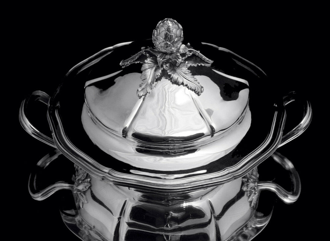 ODIOT 2pc LOUIS XVI COVERED 950 STERLING SILVER VEGETABLE SERVER 1850-1899