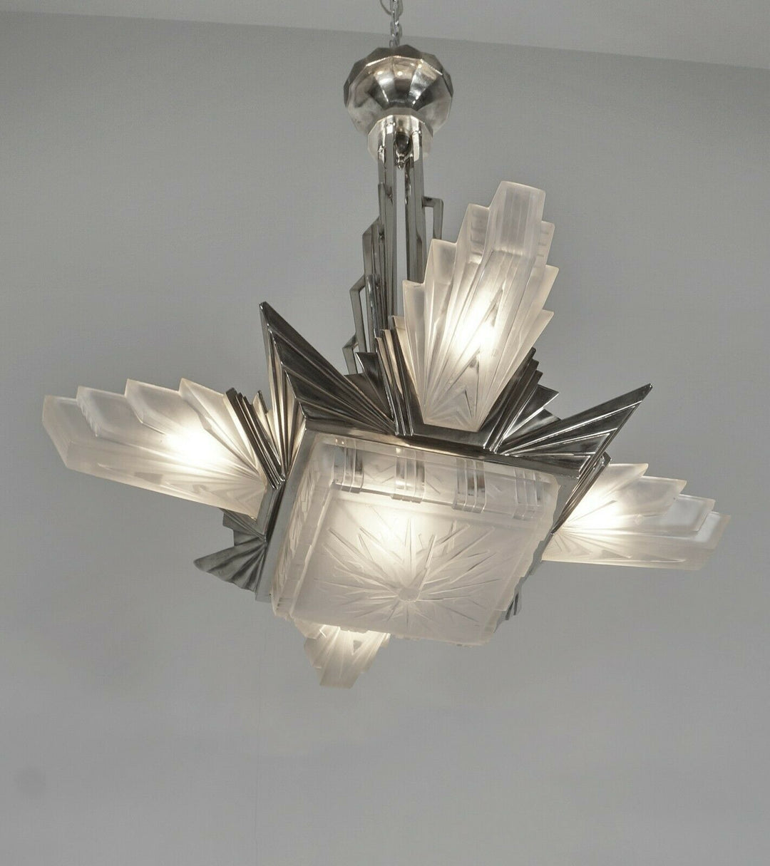 H.PETITOT : LARGE FRENCH 1930 ART DECO CHANDELIER ..... Muller freres