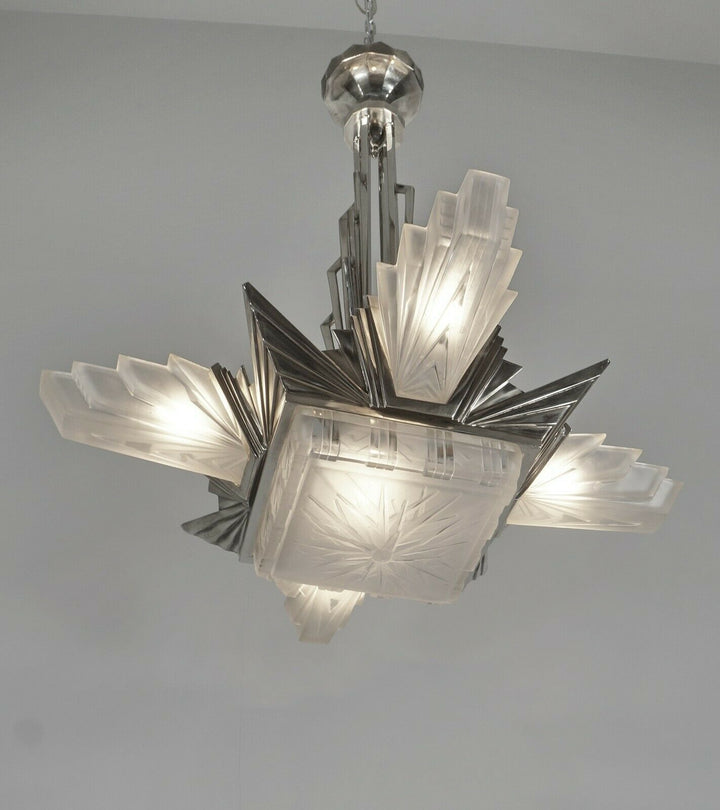 H.PETITOT : LARGE FRENCH 1930 ART DECO CHANDELIER ..... Muller freres