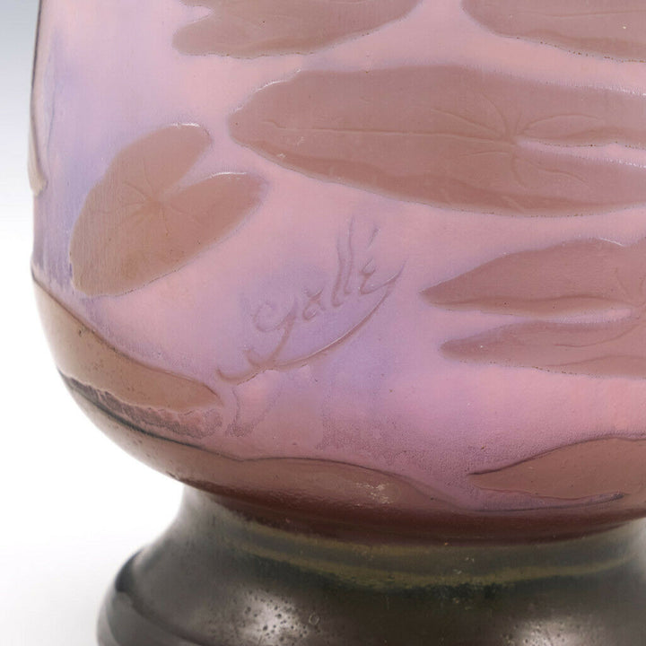 A Rare Galle Three Colour Aquatic Landscape Vase c1910