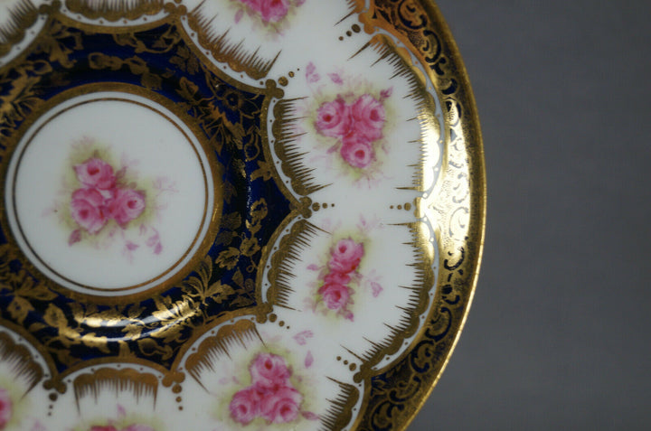 Paragon Pink Roses Cobalt & Gold Empire Form Chocolate Cup & Saucer Circa 1907