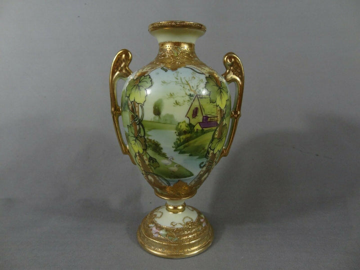 オールドノリタケ　水辺の風景の花瓶