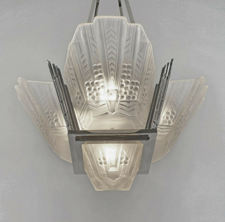 EJG : FRENCH ART DECO CHANDELIER ...........................1930 muller era lamp