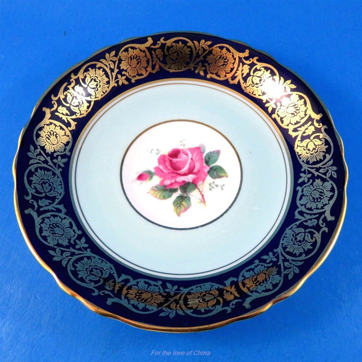 パラゴン　コバルトの縁取りとローズの模様のカップ&ソーサー