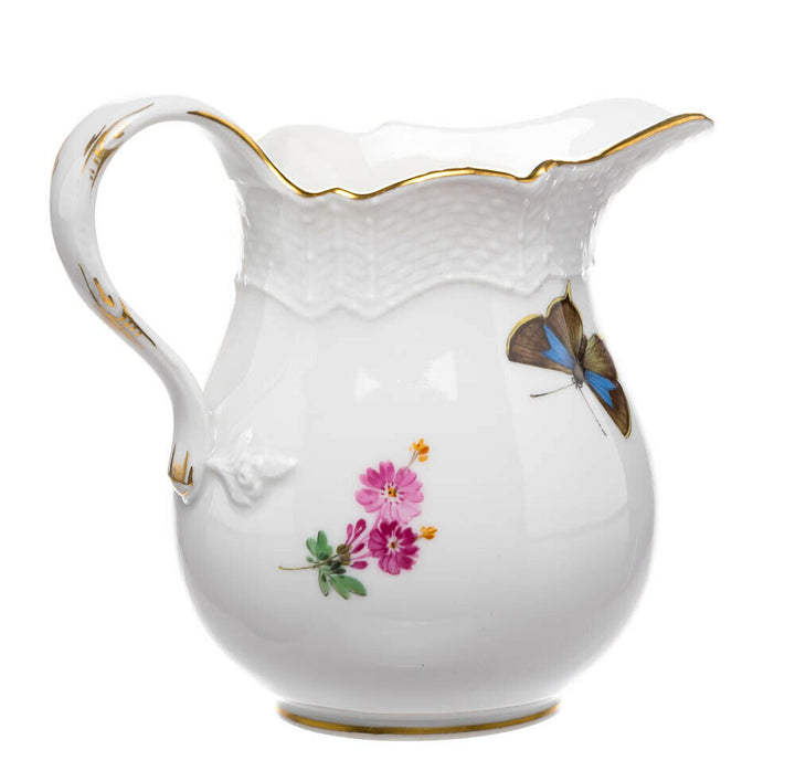 Milchhkanne Blume naturalistisch, bunt, mit Schmetterling Meissen 1. Wahl 1963