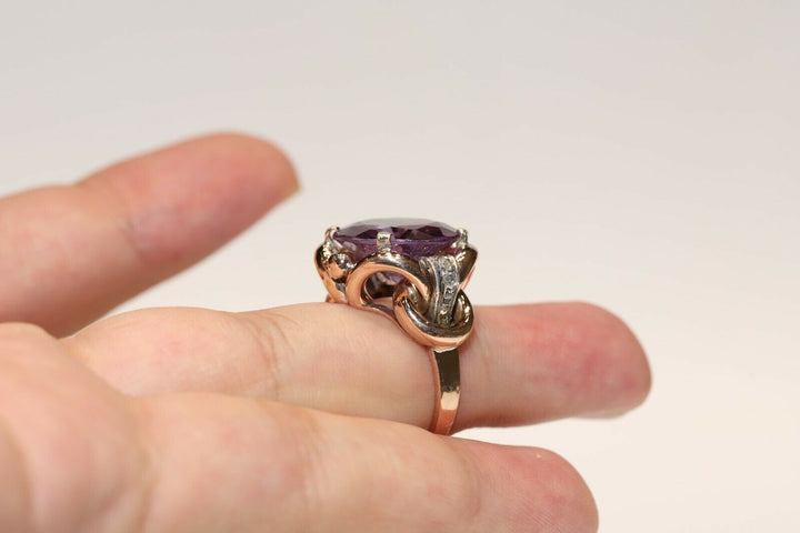 オールド オリジナル ヴィンテージ 14K ナチュラルローズカットダイヤモンドとアメシストのリング