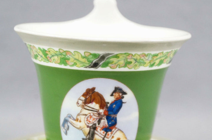KPM Berlin Hand Painted WWI Frederick the Great Portrait & Green Empire Form Cup