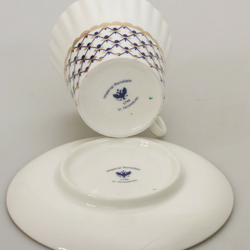 Dandelion Cobalt Net Coffee Cup & Saucer Imperial Porcelain Lomonosov Bone China