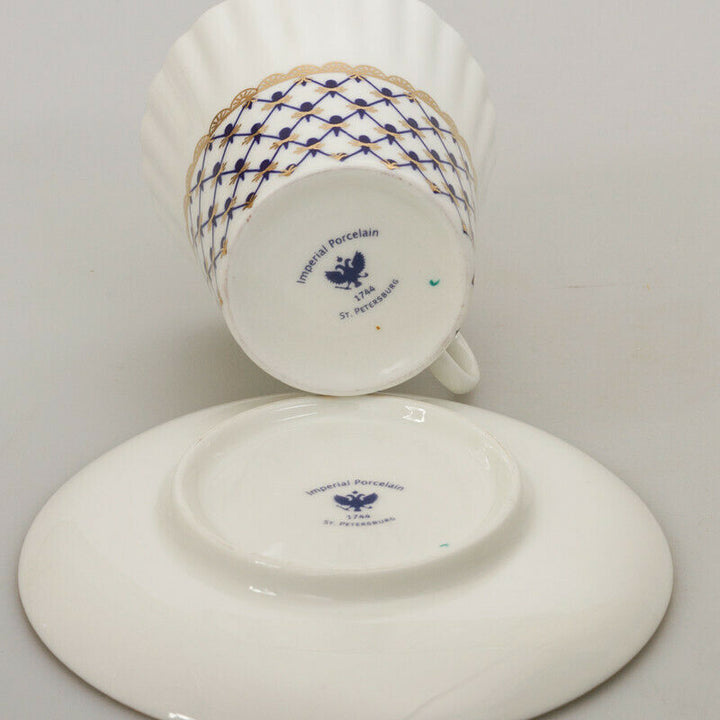 Dandelion Cobalt Net Coffee Cup & Saucer Imperial Porcelain Lomonosov Bone China