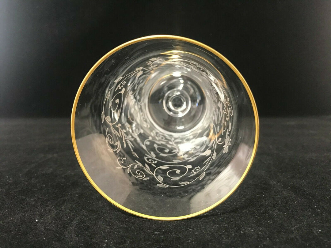 Vintage Baccarat Crystal-Jasmina Wine Glass Goblets-Etched w/Gold Trim-Set Of 4