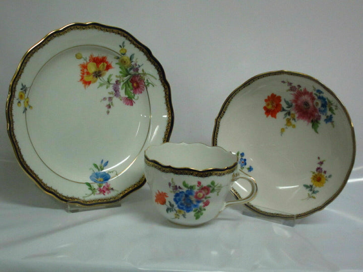 MEISSEN A-KANTE MIT BLUMEN 3 TEILIGES KAFFEE-GEDECK 1.WAHL