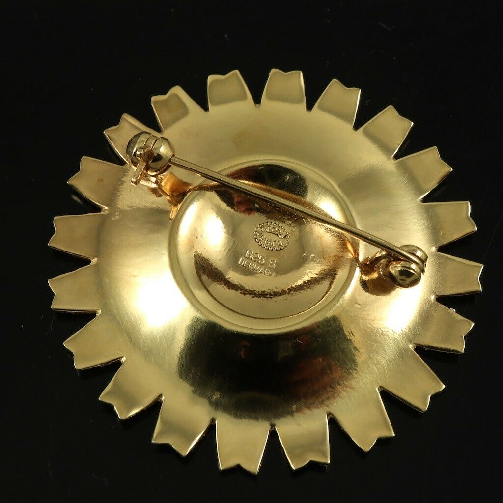 Georg Jensen. Sterling Silver Daisy Brooch with Blue Enamel. 43mm.