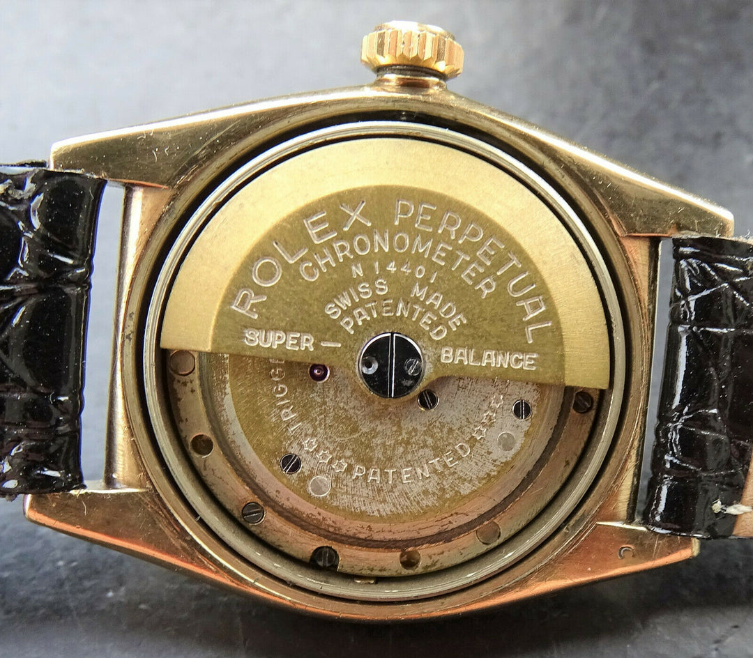 ♛ Rolex Oyster Bubble Back 3725 Gold Plague Automatic Men's Chronometer 1950