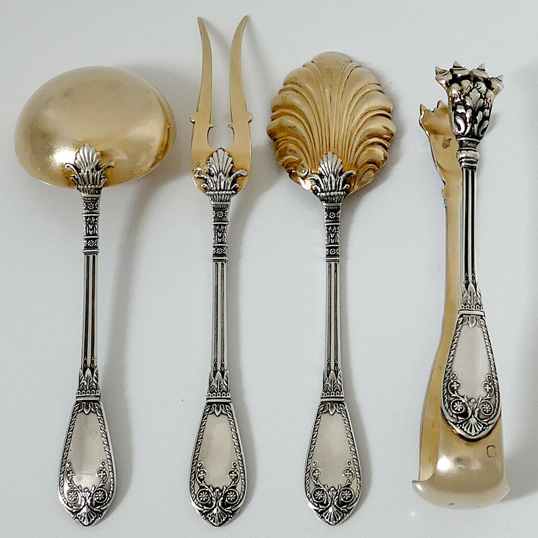 Barrier Fabulous French Sterling Silver 18k Gold Dessert Set 4 Pc, Box, Empire