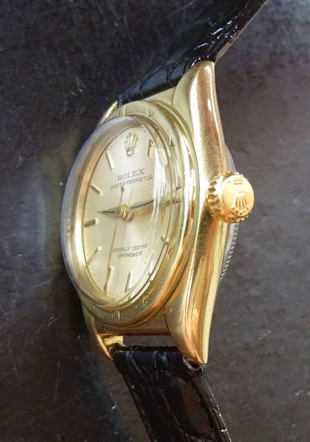 ♛ Rolex Oyster Bubble Back 3725 Gold Plague Automatic Men's Chronometer 1950