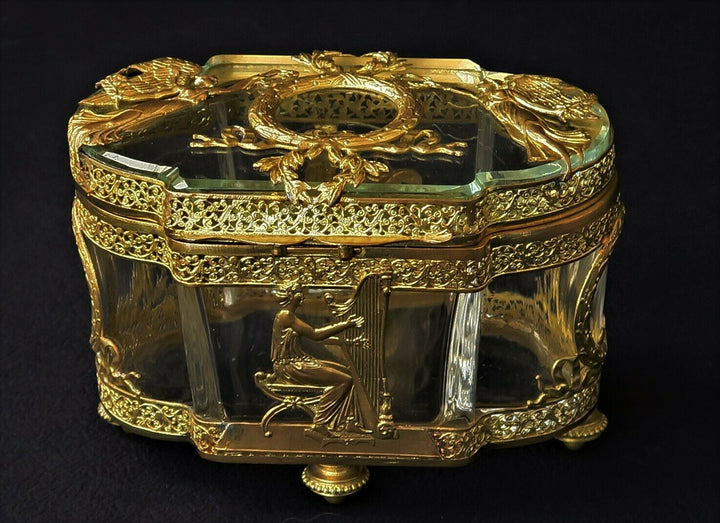 Coffret à Bijoux EMPIRE Bronze Doré Cristal Baccarat Femmes à l’Antique XIXème