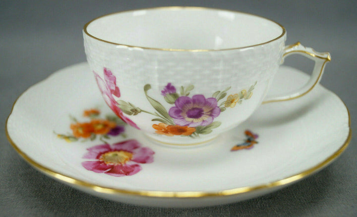 KPM Berlin Hand Painted Dresden Floral Butterfly & Gold Tea Cup & Saucer C