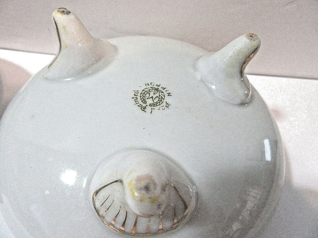 HAND PAINTED COVERED FOOTED JAR VINTAGE NIPPON MORIMURA PRETTY ANTIQUE