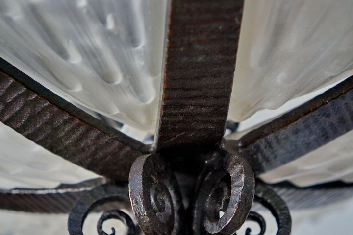 LOUIS RAVAUD : LARGE 1930 FRENCH ART DECO CHANDELIER . wrought iron muller era