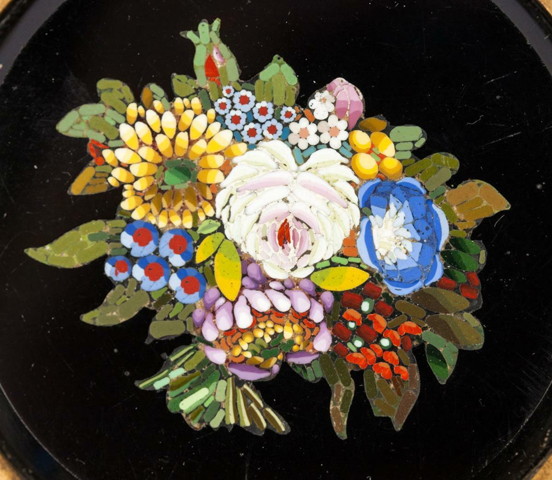 Antique Italian Micromosaic Powder Box, Enamel, Grand Tour c. 1840-60s Plaque