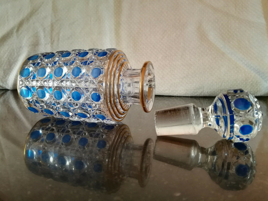 BACCARAT –1 Ancien Flacon en Cristal Massif modèle Diamants Pierreries Bleues
