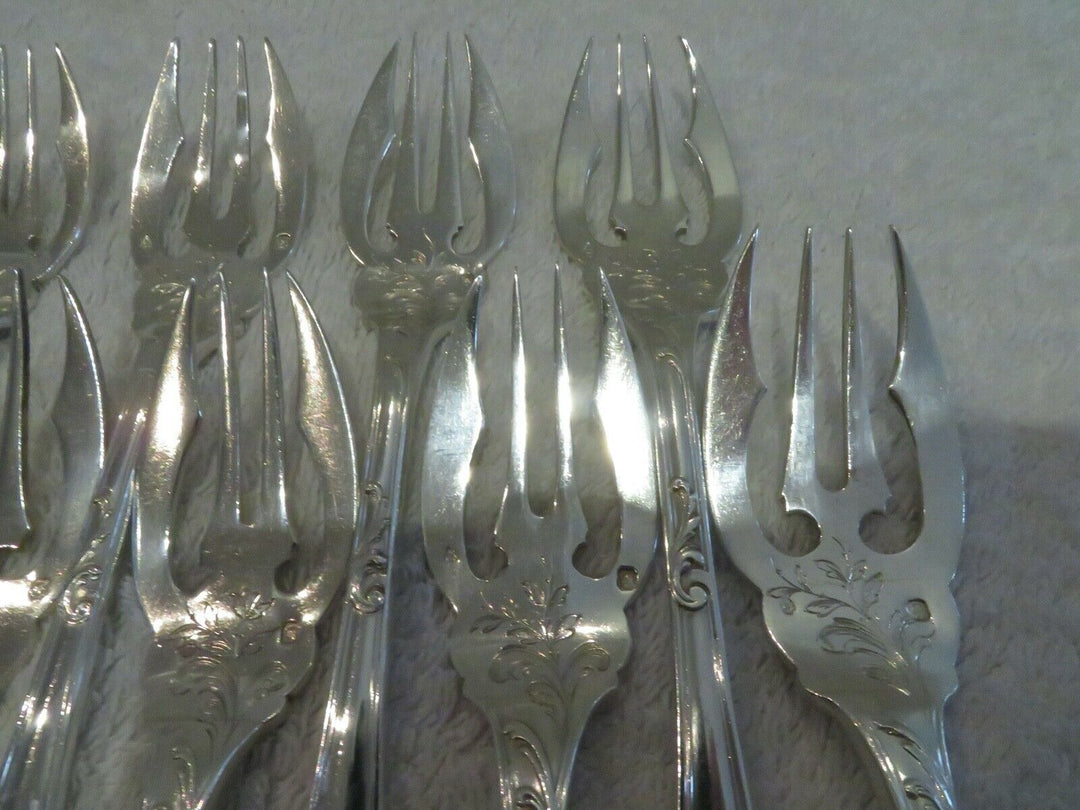 1900 french silver (minerve 950) 10 fish forks E Puiforcat french rococo st