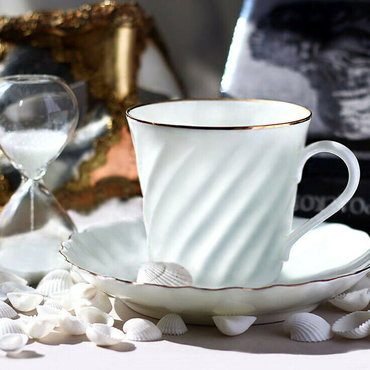 Golden Edge White Bone China Coffee Cup Saucer Imperial Porcelain Lomonosov LFZ